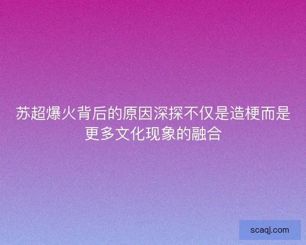 苏超爆火背后的原因深探不仅是造梗而是更多文化现象的融合 苏超爆火背后的原因深探不仅是造梗而是更多文化现象的融合